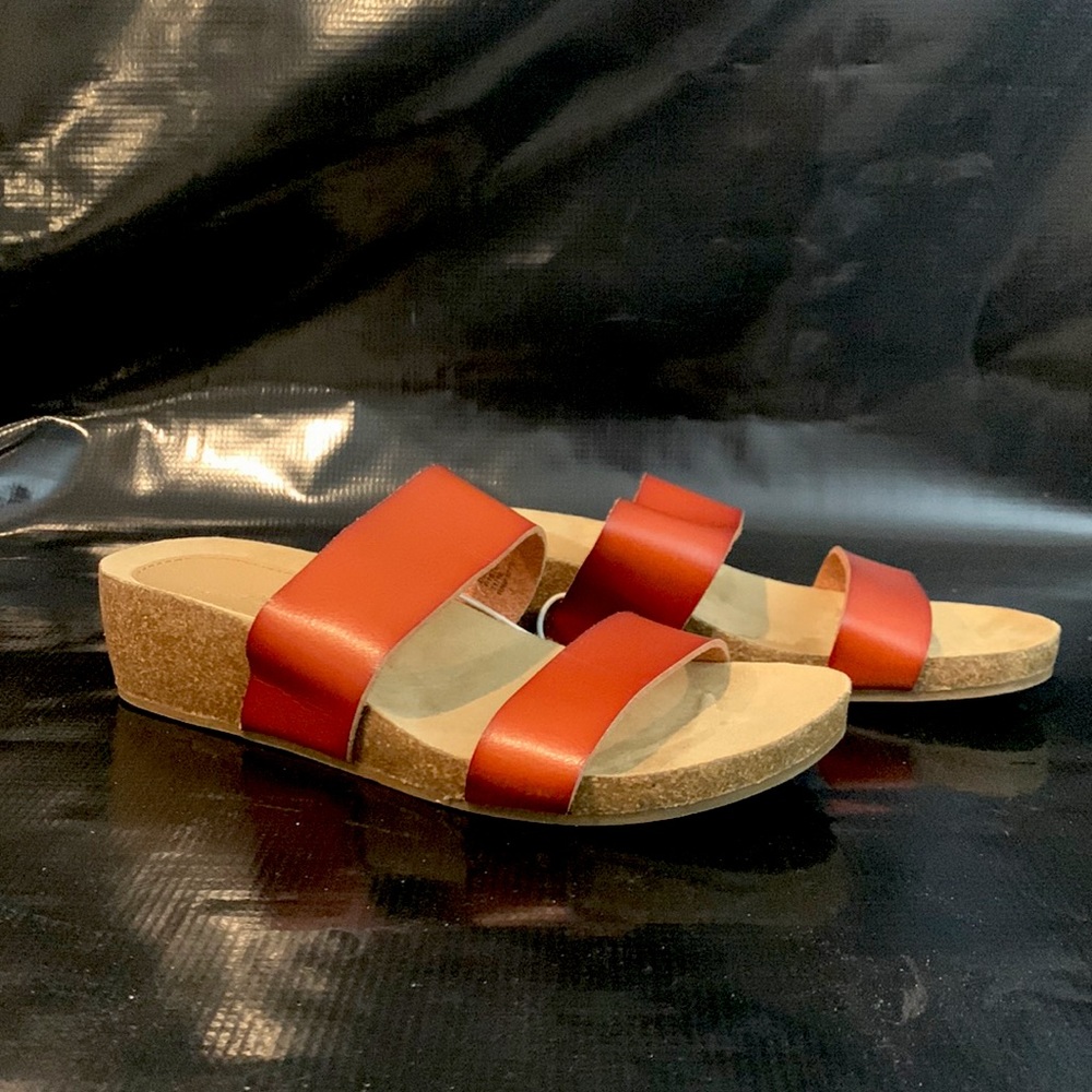 Slip On Sandals Slides Wedge, women Size 6/6.5 Universal Thread Kerryl Brown.